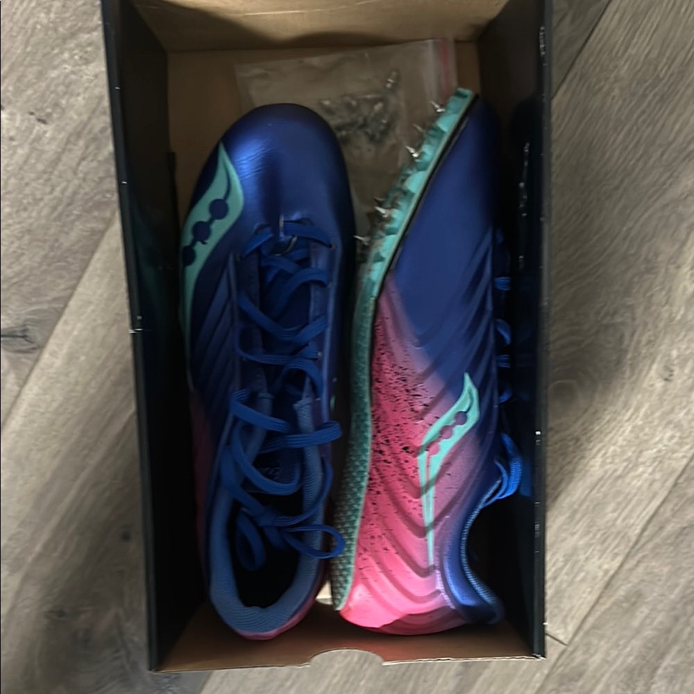 Saucony Vibrant Blue and Pink Running Spikes